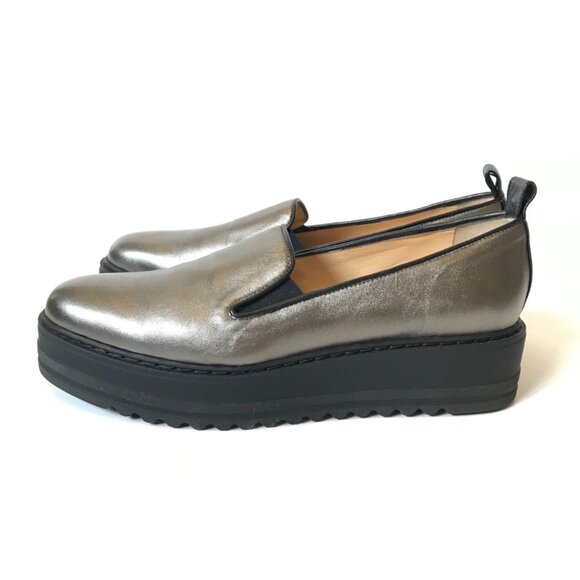 NWOB Michele Lopriore Cassidy Loafers Shoes Womens 38 SIlver Pewter Leather NEW - Picture 7 of 13